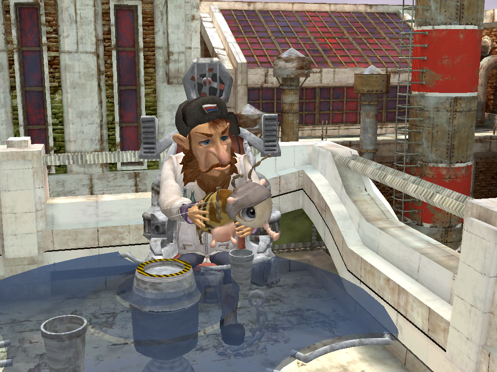 Petka 9: Proletarskiy Glamur (Windows) screenshot: Recurring NPC Kuzmich milking a mutant bee-cow