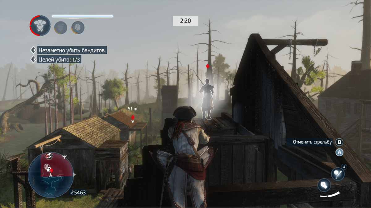 Assassin's Creed III: Liberation (Windows) screenshot: Using a blowpipe with quick poison darts