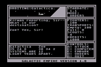Galactic Empire (Atari 8-bit) screenshot: Range Finding