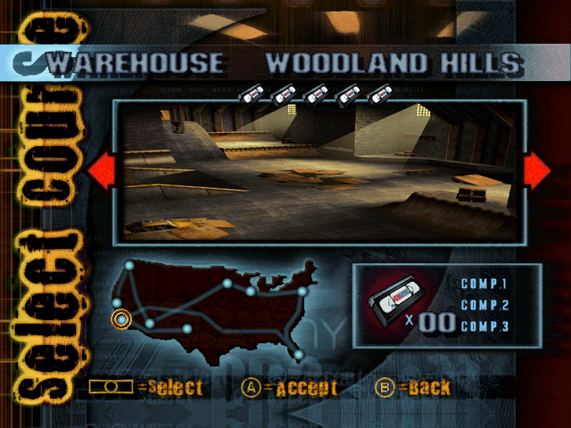Tony Hawk's Pro Skater (Dreamcast) screenshot: Level select.
