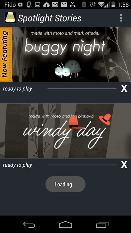 Google Spotlight Stories (Android) screenshot: Menu -- that hat has just flown right off the page! A Windy Day it is!
