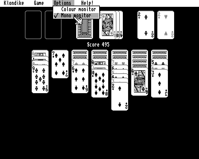 Klondike (Amiga) screenshot: Monochrome mode