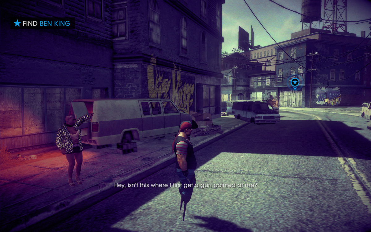 Saints Row IV (Windows) screenshot: Ben King's mission takes you all the way back to the origin of the series!