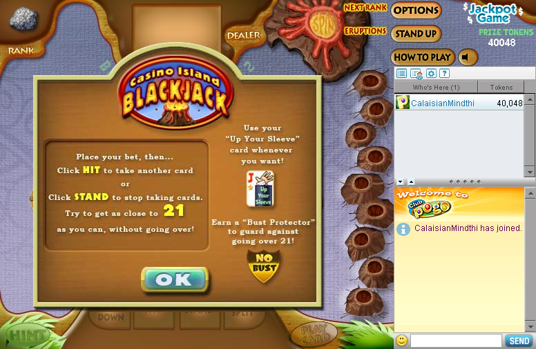 Casino Island Blackjack (Browser) screenshot: Instructions.