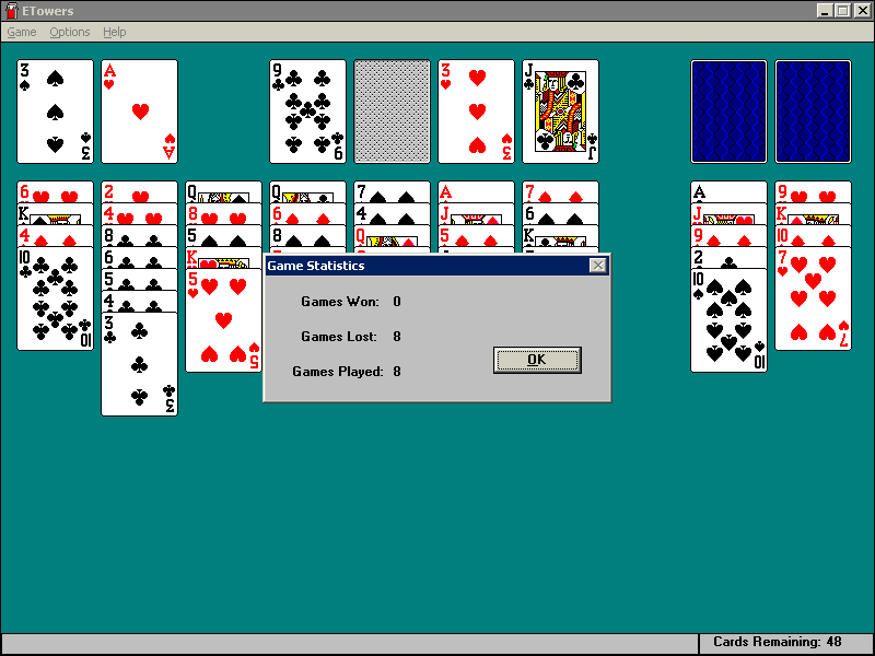 ETowers (Windows) screenshot: The game keeps basic statistics