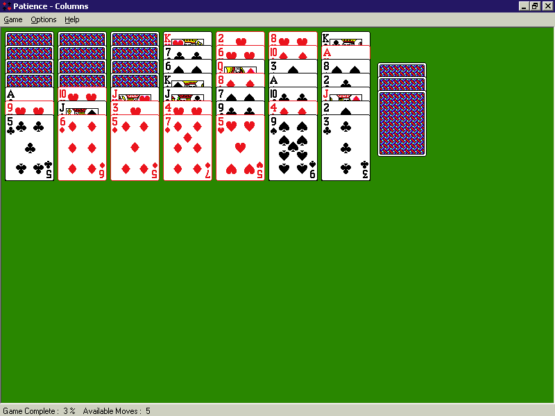Patience - Columns (Windows) screenshot: This is the arrangement of the cards at the start of the game. There is no title screen, the game loads like this