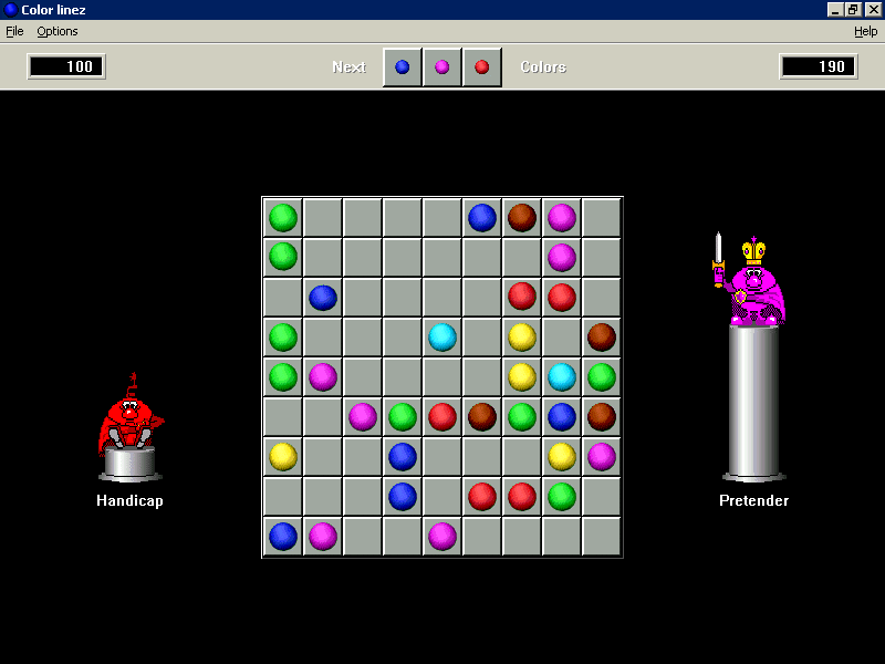 Color Linez (Windows) screenshot: This game is still in progress but the king's score has been beaten so his platform has been lowered, his expression has changed too