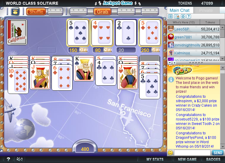 World Class Solitaire (Browser) screenshot: Desperately need the 3 of clubs.