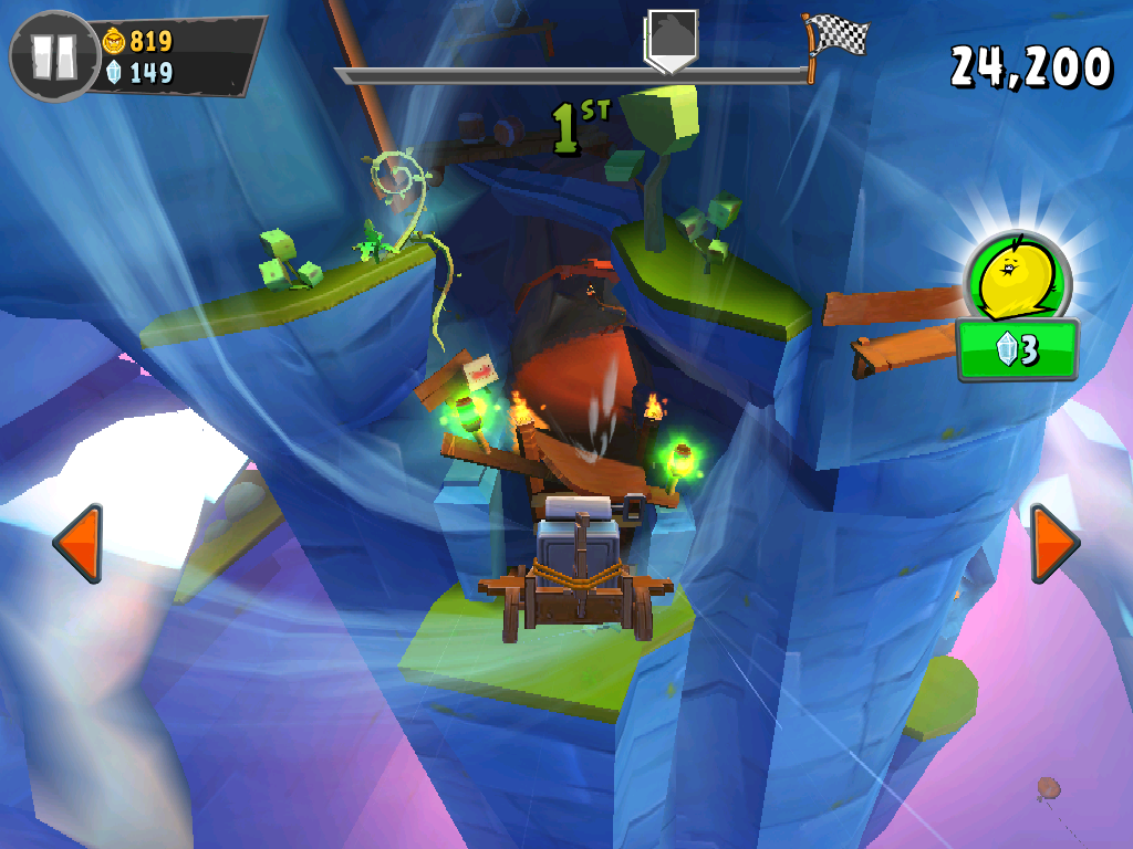 Angry Birds: Go! (iPad) screenshot: Air-time begins during a race!