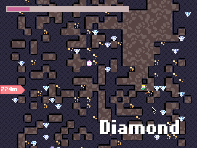 Dig to China (Browser) screenshot: The center of the earth. No molten core, just diamonds and a lot of holes.