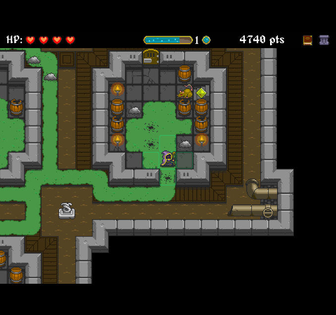 The Wizard (Browser) screenshot: The yellow gem is the exit to the next deeper level. The rat is in the way...