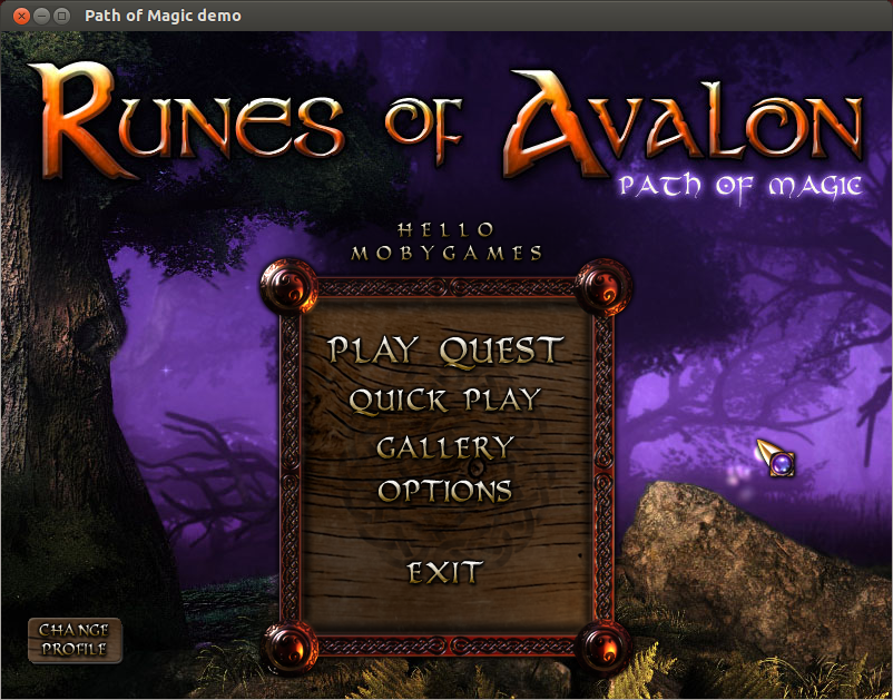 Runes of Avalon: Path of Magic (Linux) screenshot: Title and main menu
