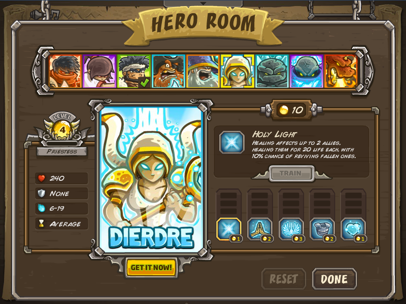 Kingdom Rush: Frontiers (Browser) screenshot: Hero room