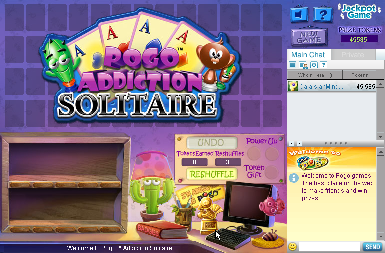 Pogo Addiction Solitaire (Browser) screenshot: Title screen.