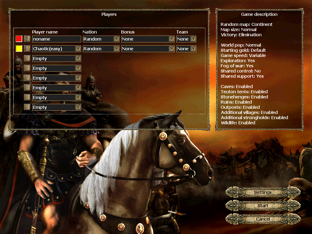 Nemesis of the Roman Empire (Windows) screenshot: Scenario settings