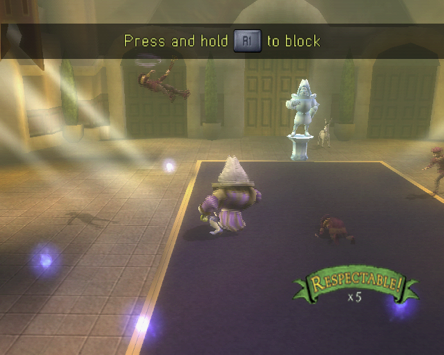 Shrek the Third (PlayStation 2) screenshot: before Shrek can set out on his adventure to find a replacement king he must perform one royal duty. When he refuses he must battle his attendants