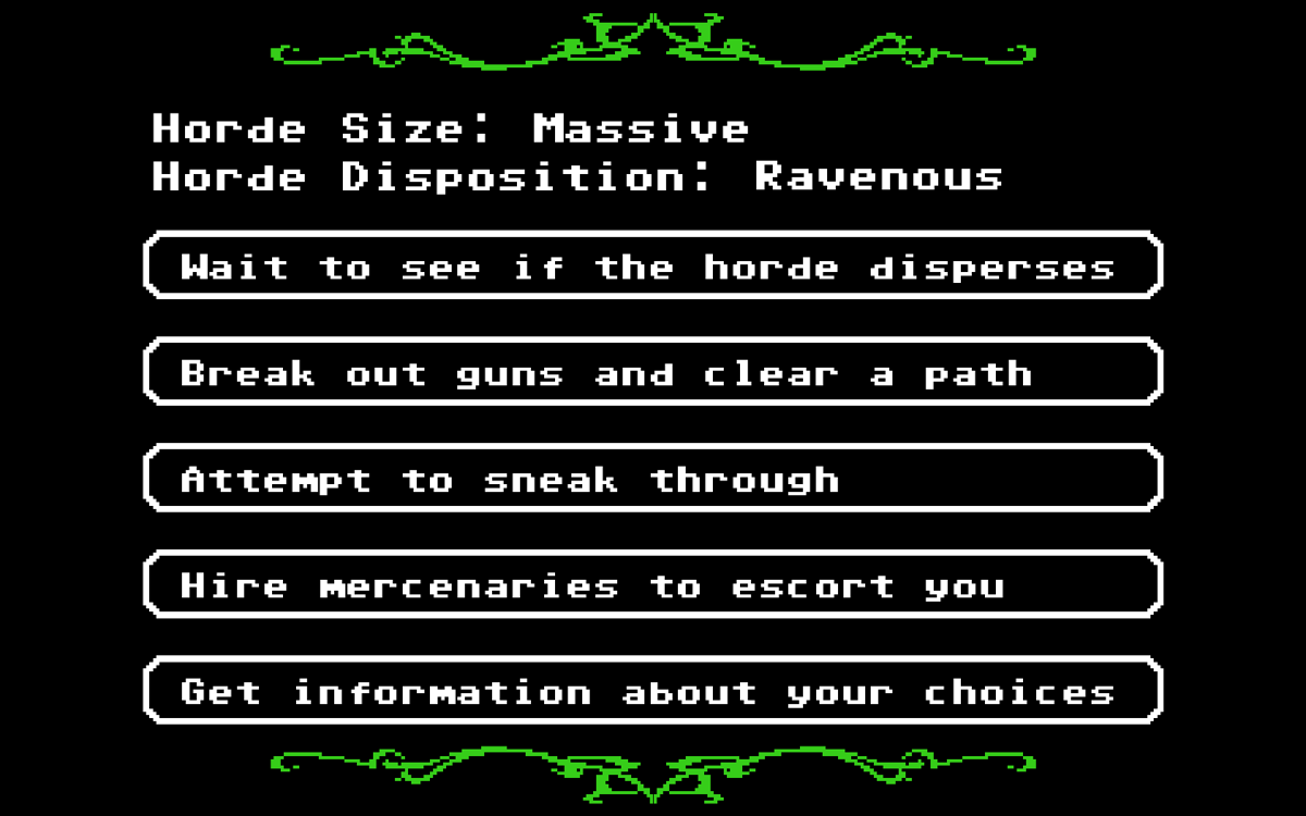 Organ Trail: Director's Cut (Windows) screenshot: You encounter a horde, what will you do?