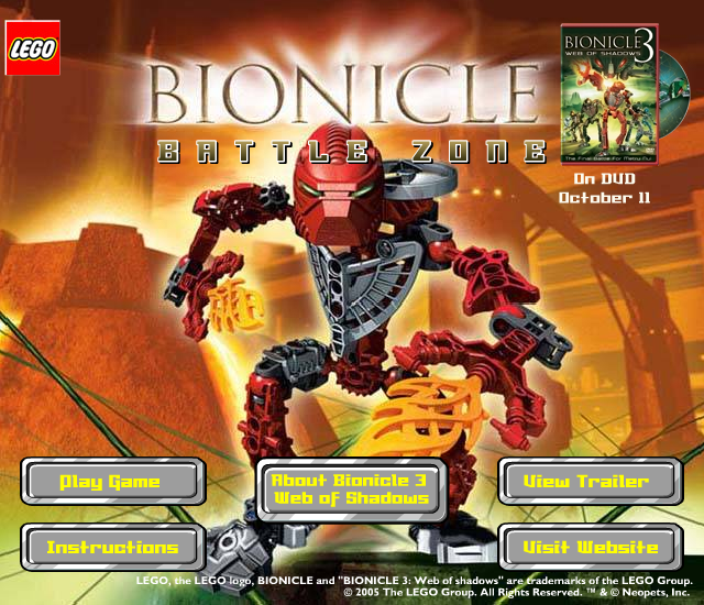 Bionicle: Battle Zone (Browser) screenshot: Title screen.