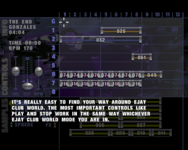 eJay ClubWorld (PlayStation 2) screenshot: The tutorials are a series of screens like this with a voice-over that reads the text.