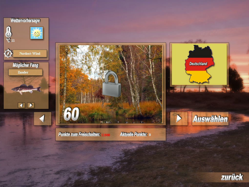 Angeln: Deutsche Flüsse und Seen (Windows) screenshot: Choosing another location to fish in