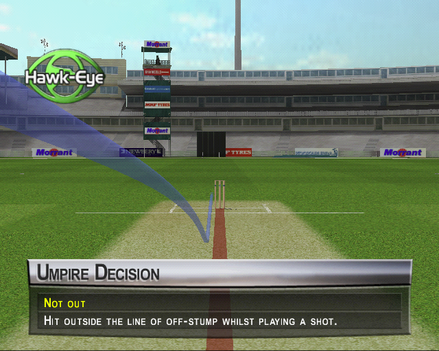 Brian Lara International Cricket 2005 (PlayStation 2) screenshot: As in the televised game there are frequent appeals for a dismissal which the umpire must make a decision on based on Hawkeye