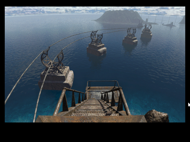 Riven: The Sequel to Myst (Windows) screenshot: Traveling all over the islands. Nice transportation system...