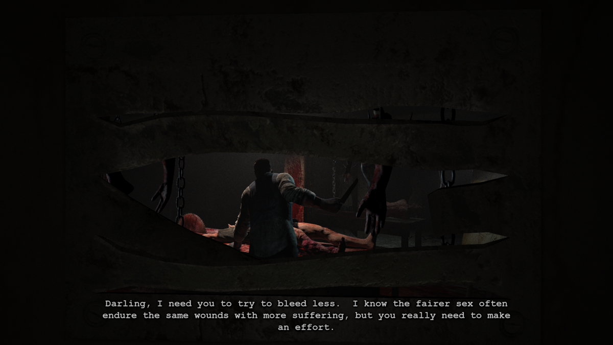 Outlast: Whistleblower (Windows) screenshot: Watching a horrible scene, knowing you're next...