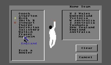 Allan Border's Cricket (Commodore 64) screenshot: Choosing your key positions