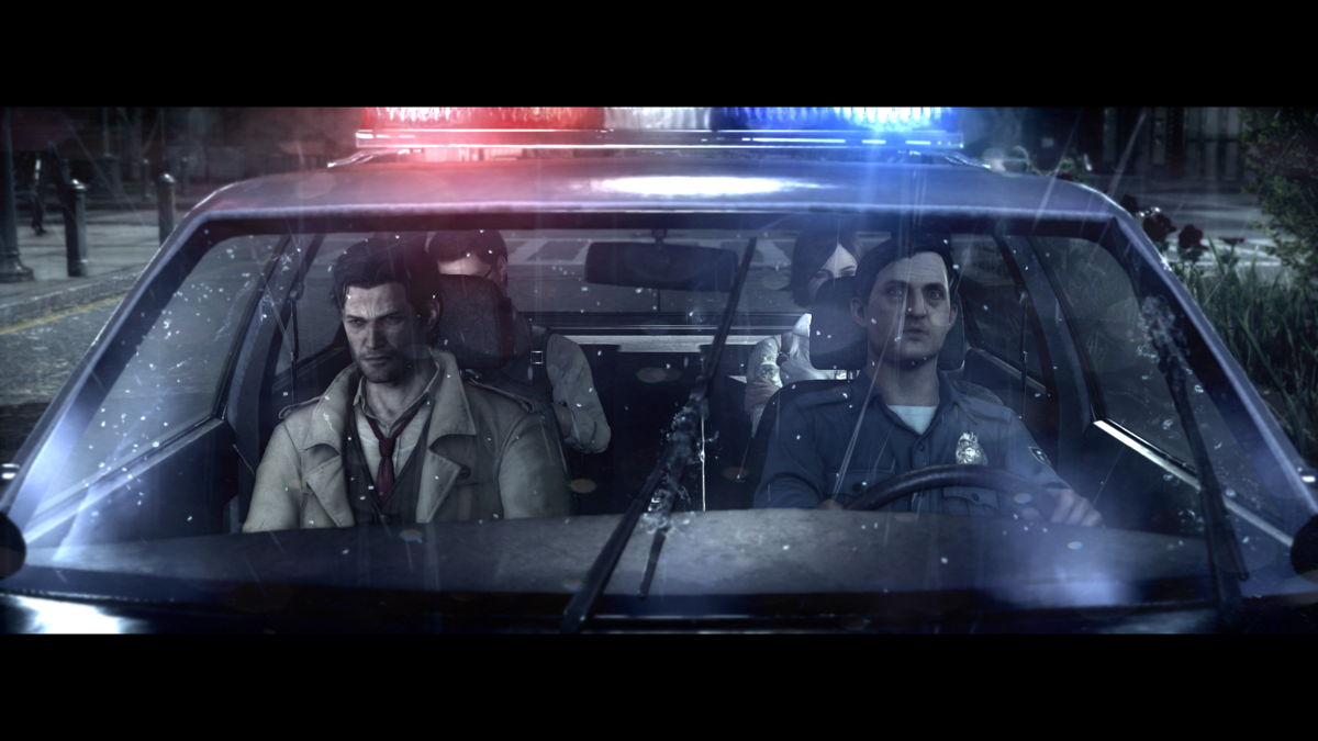 The Evil Within (Windows) screenshot: Detective Castellanos and police officers in the cutscene