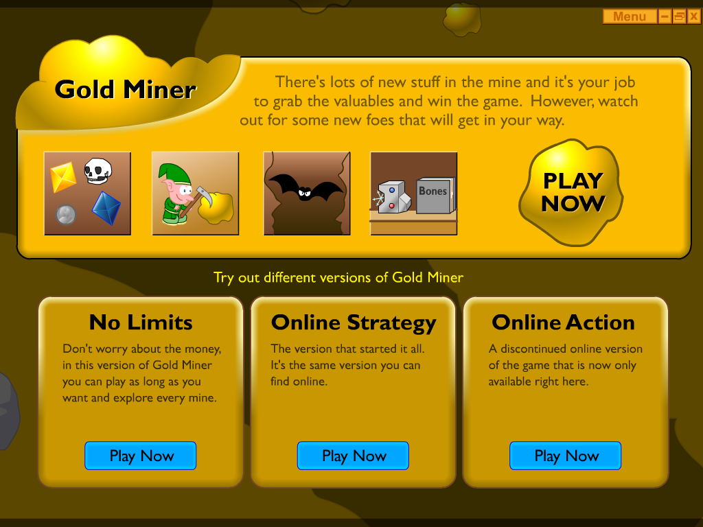 Gold Miner (Windows) screenshot: Select which game you want to play