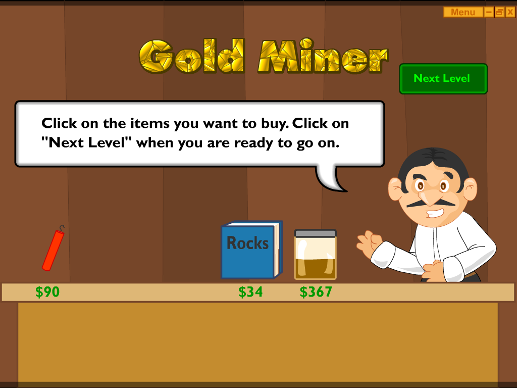 Gold Miner (Windows) screenshot: The shop with other things to buy