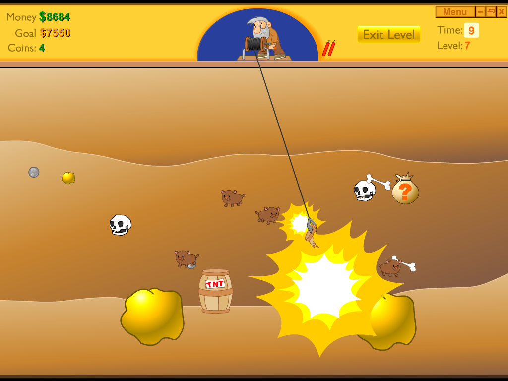 Gold Miner (Windows) screenshot: Level 7: I catch the TNT barrel