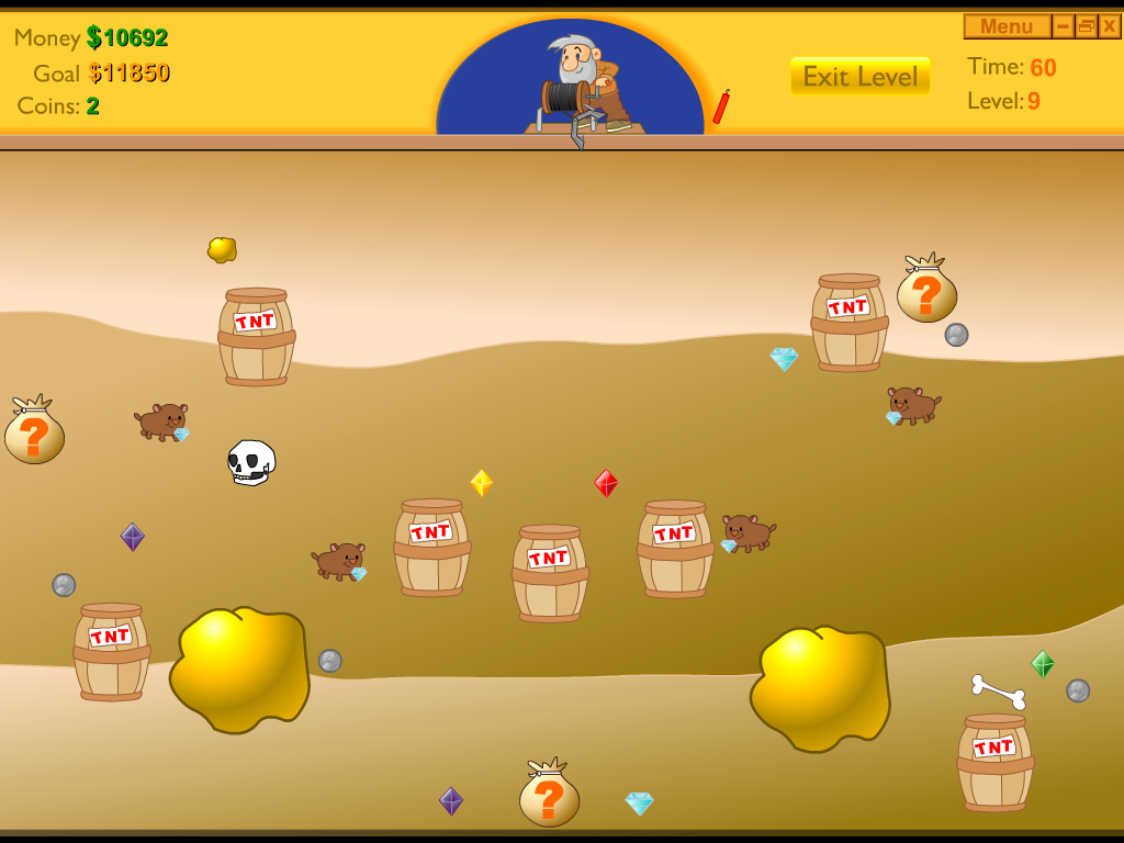 Gold Miner (Windows) screenshot: Level 9: a lot of diamonds