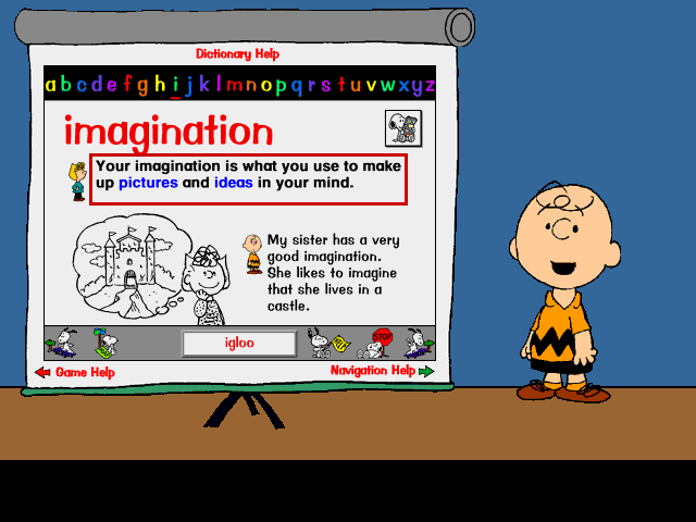 Get Ready for School, Charlie Brown! (Windows) screenshot: Dictionary tutorial