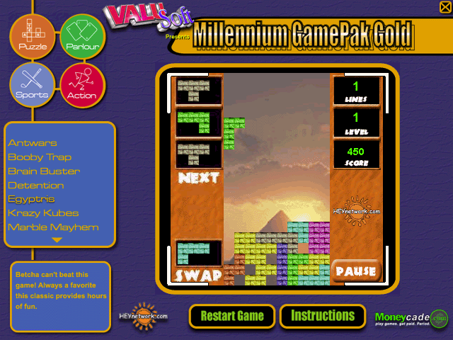 505 Game Collection (Windows) screenshot: The game selection screen for Millennium GamePak Gold