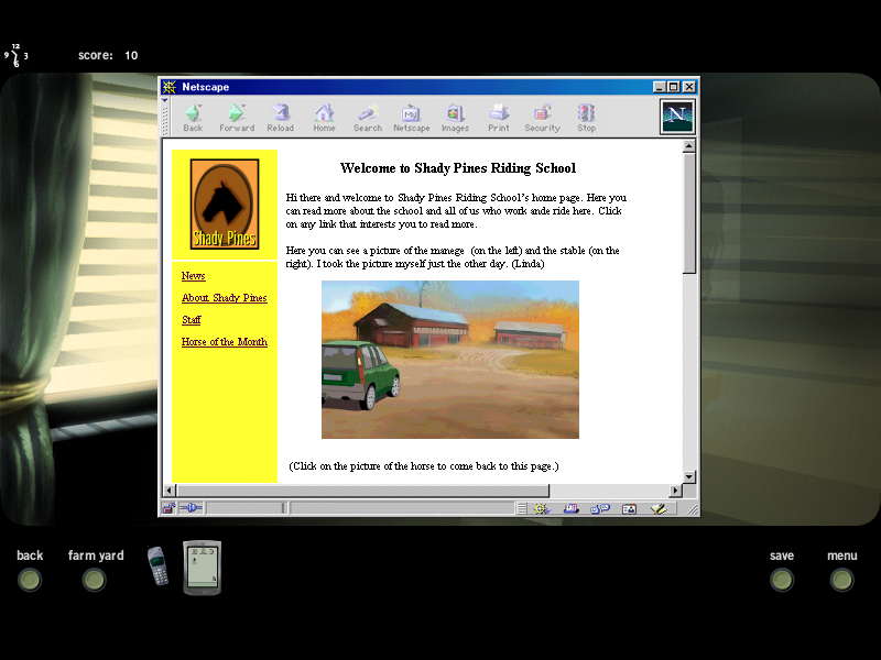 Nikki: The First Adventure (Windows) screenshot: Shady Pins Riding School main page