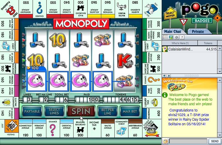 Monopoly Slots (Browser) screenshot: A winning combination of 4 Qs.