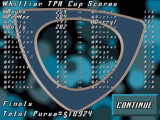 Ten Pin Alley (Windows) screenshot: Tournament scoring