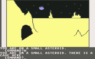 Hi-Res Adventure #0: Mission Asteroid (Commodore 64) screenshot: A cave