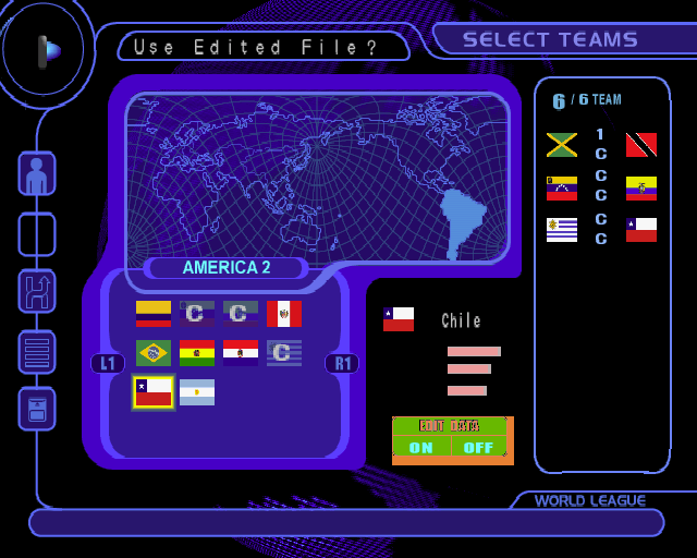 International Superstar Soccer (PlayStation 2) screenshot: Setting up a world league using teams from the America 2 region