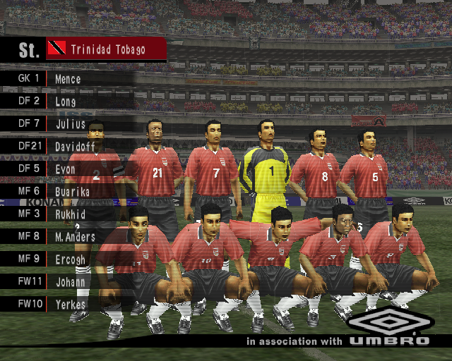 International Superstar Soccer (PlayStation 2) screenshot: After a team organisation screen the match gets underway. There's an animated introduction as the teams take the field and pose for photographs