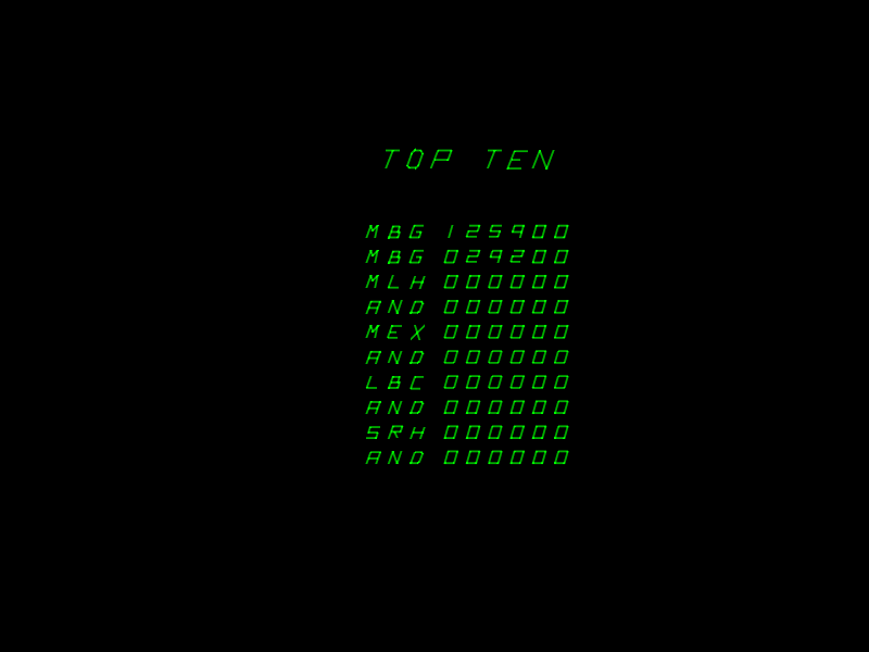 Eliminator (Arcade) screenshot: High scores