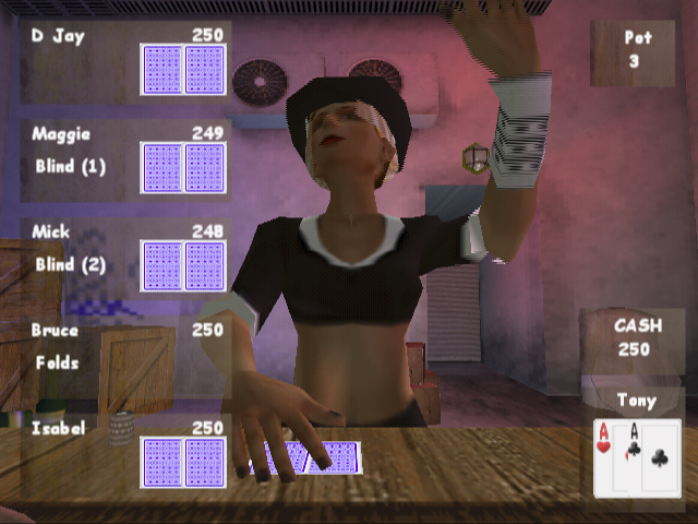 Poker Masters (PlayStation 2) screenshot: The players do make exaggerated gestures which is not typical of most poker games, at least not until considerable amounts of alcohol have been consumed