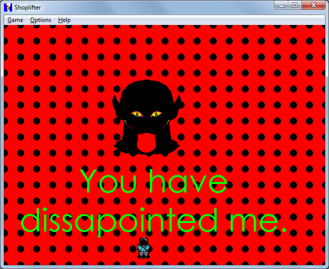 Shoplifter (Windows) screenshot: Giant head may be disappointed