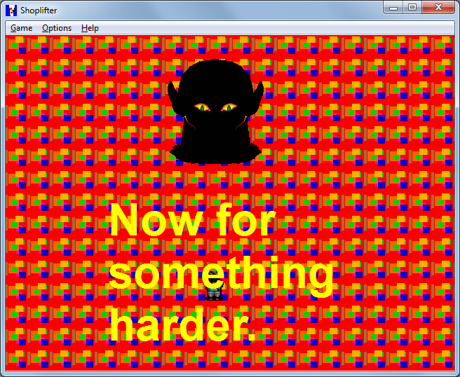 Shoplifter (Windows) screenshot: Progress in the game is commented upon