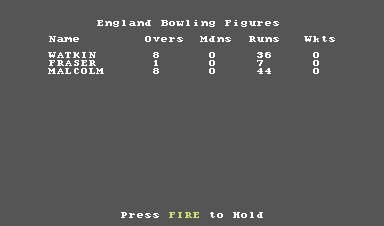 Allan Border's Cricket (Commodore 64) screenshot: Bowling card