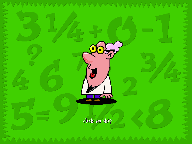 Multimedia Algebra (Windows) screenshot: This is Professor Doodles. He appears on screen after the title has been displayed and introduces the game.