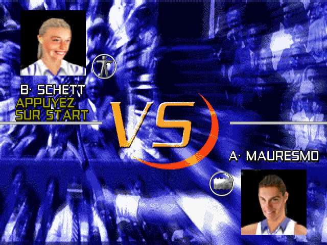All Star Tennis 2000 (PlayStation) screenshot: Barbara Schett versus Amélie Mauresmo. Ok, their smiles aren't "sexy" at all.