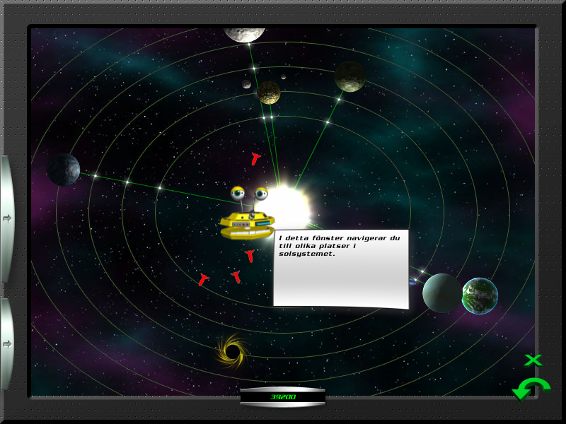 Vintergatan: Rädda Jorden! (Windows) screenshot: This little robot acts as a guide to the game