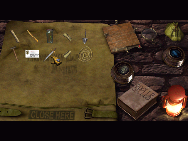 Zork: Grand Inquisitor (Windows) screenshot: Your inventory. Nice arrangement - and objects can be zoomed on, too